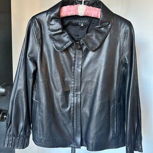 theory - Black Genuine Leather Jacket with Bonded Cuffs - size S